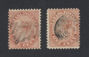 2x Canada Early  Stamps; 2x #14-1c Victoria Fine, & F/VF. Guide Value = $120.00