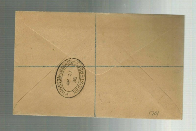 1936 Cayman Islands Registered Airmail COver to England Jubilee Set # 81-84