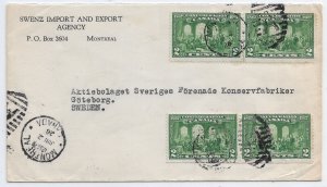 1926 Montreal, Canada to Gutenberg, Sweden 4 x 2c Confederation Issue (56867)