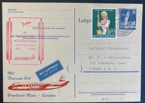 1959 Frankfurt Germany First Flight Postcard Airmail Cover To London England
