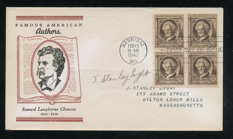 US 863 M=7 Samuel Clemens Famous American Linprint cachet FDC ADDR 