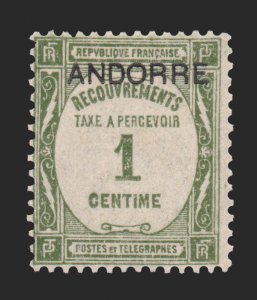 FRENCH ANDORRA 1935 SCOTT J9. UNUSED. TELEGRAPH STAMP