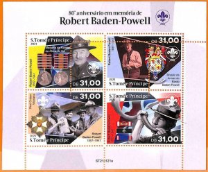 A6686 - SAO TOME & PRINCE, error, 2021, MISSPERF MINIATURE SHEET: Boy Scouts-