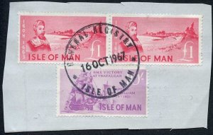 Isle of Man 2 x One Pound Deep Pink and 10/- QEII Pictorial Revenues CDS On Pie