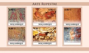 MOZAMBIQUE - 2010 - Prehistoric Cave Art - Perf 6v Sheet - Mint Never Hinged