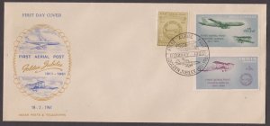 INDIA - 1961 GOLDEN JUBILEE OF 1st AERIAL POST - 3V - FDC - BOMBAY CANCL.