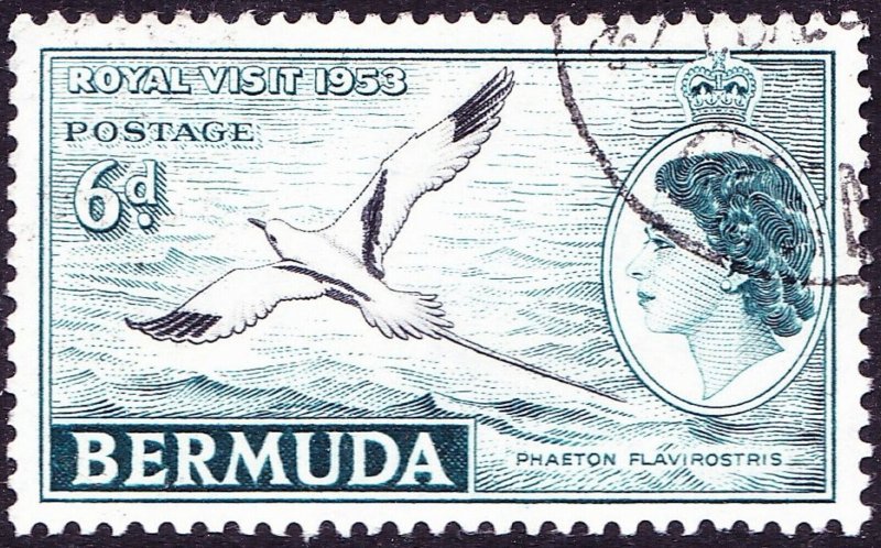 BERMUDA 1953 QEII 6d Black & Deep Turquoise SG151 FU