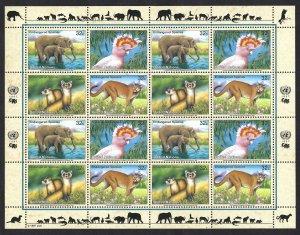 United Nations #700-703 32¢ Endangered Species (1997). Full mini-sheet. MNH