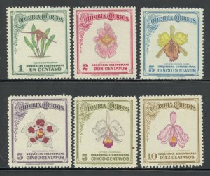 Colombia Scott 546-51 Unused LHOG - 1947 Native Orchids Issue - SCV $8.50