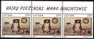 LITHUANIA 2024-05 ART Child's Drawing: Pet Mouse. TOP STRIP of 3v, MNH