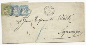 Switzerland Scott #26 x2 #29 on Cover Milky Blue January 1, 1858 Folded Letter