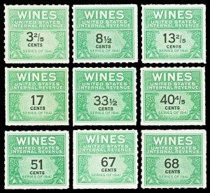 Scott RE183//RE193 1951-1954 3.4c-68c Wine Revenues All Mint Cat $103.15