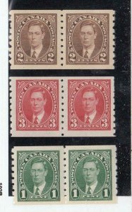 CANADA (MK5384) # 238-240 VF-MNH GUM SCRATCH #239 1-3cts  KGVI COIL PAIRS CV $72