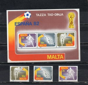 MALTA 1982 SOCCER WORLD CUP SPAIN SET OF 3 STAMPS & S/S MNH