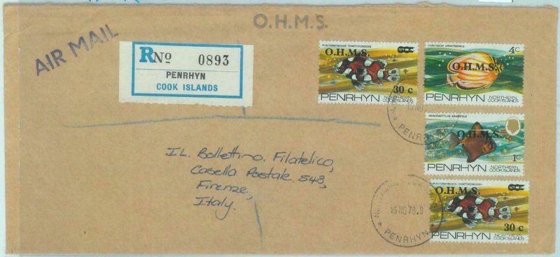 84423 - PENRHYN - Postal History -  REGISTERED O.H.M.S COVER to ITALY 1983  Fish