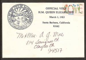 US Sc 1951 on 1983 QEII Visit of Santa Barbara Cover