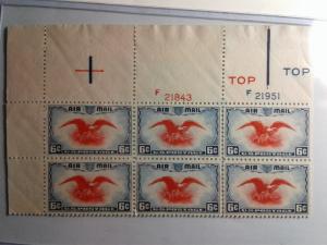 SCOTT # C 23 AIRMAIL PLATE BLOCK OF 6 MNH 2 HEAVY GUIDELINES 2 TOPS 2 NUMBERS