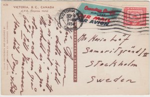 CANADA cover with scarce Canadian Pacific Airlines airmail label - 9 Sept 1954