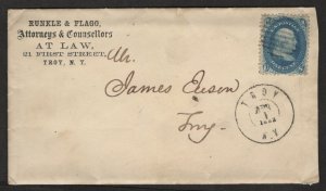 $US cover Sc#63 Troy NY April 1, 1863 Adv. cover, drop letter