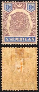 Negri Sembilan SG9 8c Dull purple and Ultramarine M/M (toned) Cat 32 pounds