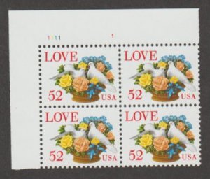 U.S. Scott #2815 Love Bird Flowers 52-Cent Stamps - Mint NH Plate Block