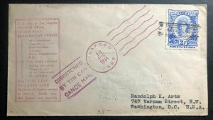 1934 Niuafoou Tonga Toga Islands Tin Can Canoe Mail Cover To Washington DC USA