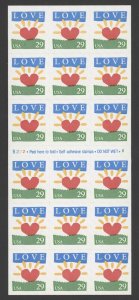 1994 US Scott #2813a 29c Love Stamps, Booklet Pane of 18 MNH Plate #B222-6
