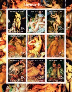 Kyrgyzstan 2000 AUGUSTE RENOIR Nudes Paintings Sheetlet (9) Perforated MNH