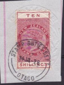 NEW ZEALAND QV 10/- fiscally used on piece 1926.............................7069