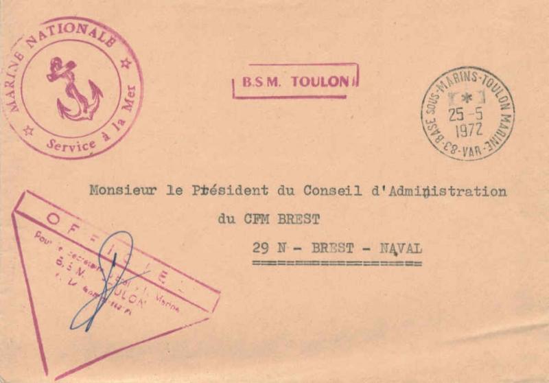 France Military Free Mail 1972 83-Base Sous-Marins-Toulon Marine, Var to Bres...