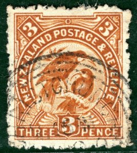 NEW ZEALAND Stamp 3d Brown *Huia* BIRDS Used CDS Postmark {samwells}BLBLUE53