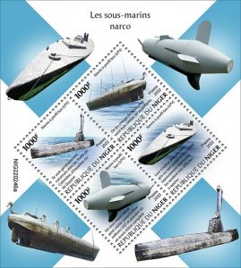 NIGER - 2022 - Narco Submarines - Perf 4v Sheet - Mint Never Hinged