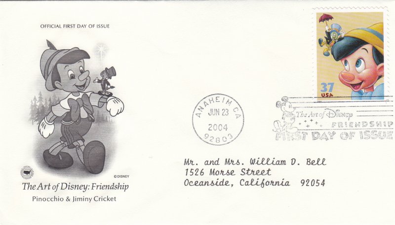 2004, Art of Disney: Friendship-Pinocchio, Jimmy Cricket, PCS, FDC (E9224)