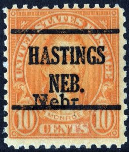 SC#679 10¢ Monroe: Nebraska Overprint: Hastings Precancel (1929) OG/NH