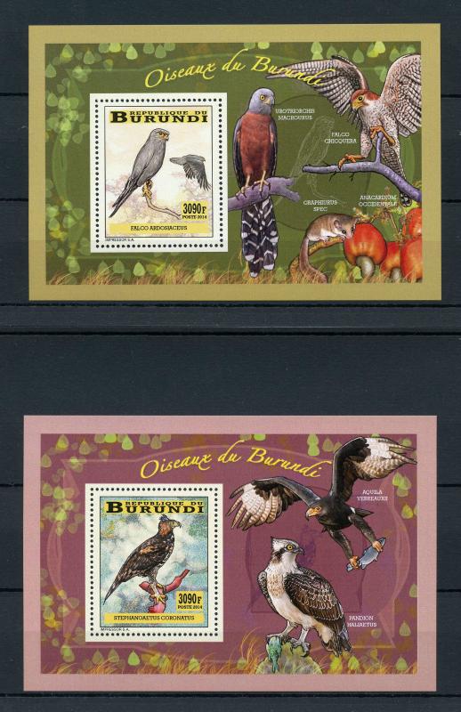 Burundi 2014 MNH Birds of Burundi Birds of Prey 4x Deluxe S/S Eagles Kestrel