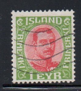 Iceland Sc 108 1 eyr Christian X yellow green & red Official stamp used