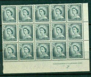 New Zealand 1954 QEII 1/2d Grey Plate 2 Block 15 MUH Lot25330