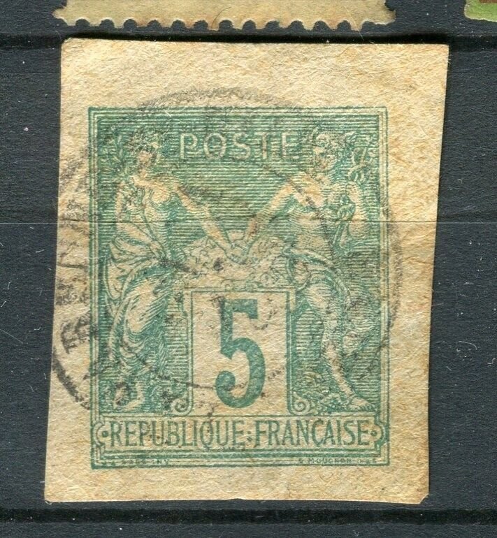 FRENCH COLONIES; 1880s early P & C issue Imperf used 5c. Piece + postmark