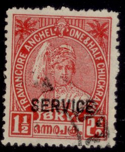 INDIAN STATES - Travancore GVI SG O88, 1½ch scarlet, FINE USED.