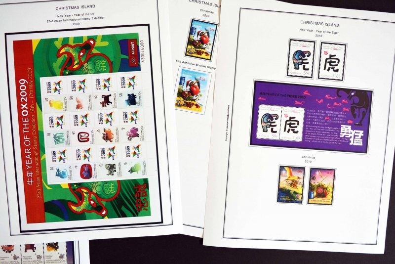 COLOR PRINTED CHRISTMAS ISLAND 1958-2010 STAMP ALBUM PAGES (94 illustr. pages)