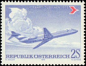 Austria #941, Complete Set, 1973, Aviation - Airplanes, Never Hinged