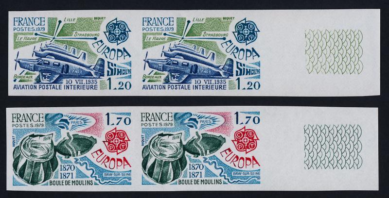 France 1646-7 imperf pairs MNH Aircraft, EUROPA, Mail Routes