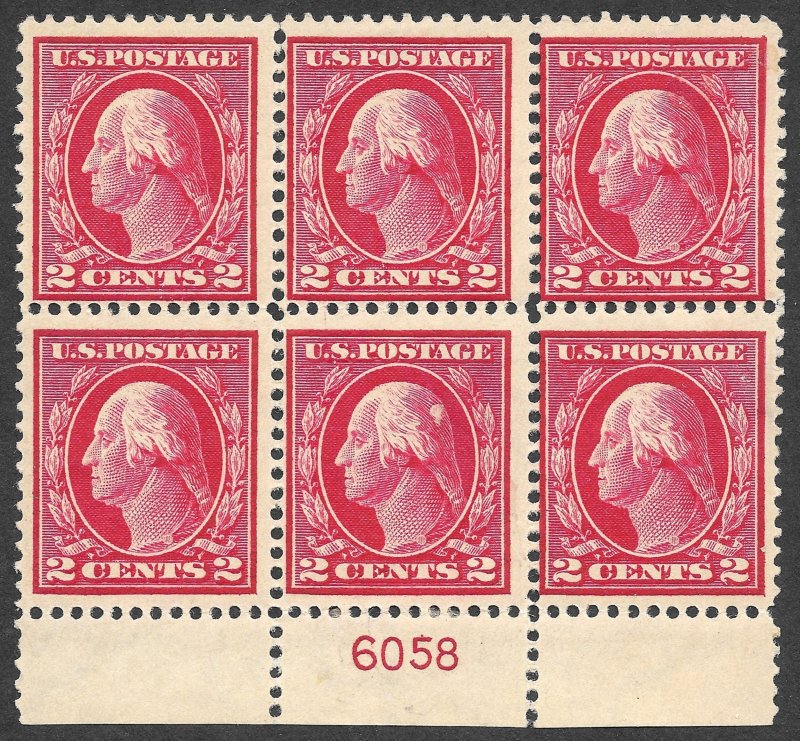 MH/NH 1912 Washington 2c PNB of Six Postage Stamps, Scott #406*/**