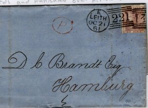 GB Scotland SG.68 Cover Leith *221* Duplex Germany Hamburg 6d Lilac 1861 MZ605