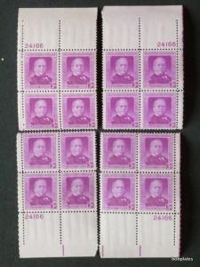 #988 Gompers Matched Set of 4 Plate Blocks 24166 VF NH