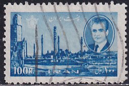 Iran 1966-71 Sc 1386 100r Bright Blue Portrait Politician Shah of Iran Stamp U