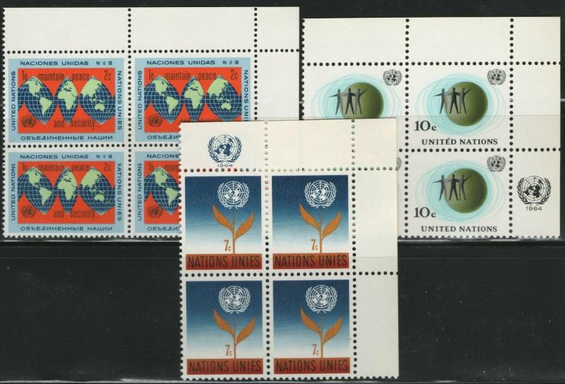 UN NY MNH Scott # 125-127 Inscription Blocks (12 Stamps) -1