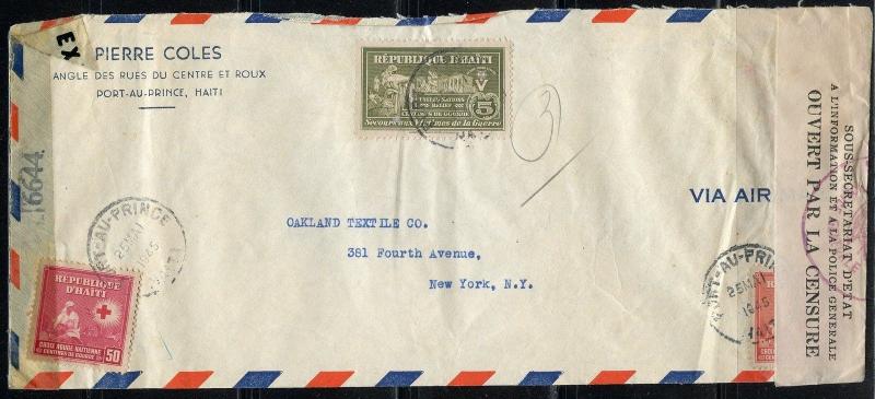 HAITI PORT-AU-PRINCE  1945 CENSORED COVER TO NEW YORK UNITED STATES 