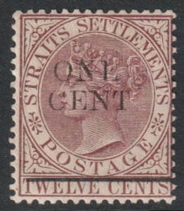 Malaya Straits Setts Scott 81 - SG92, 1892 Victoria 1c on 12c MH*