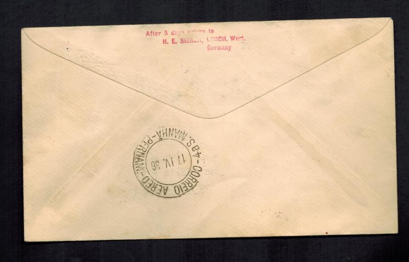 1936 Germany Graf Zeppelin  Cover LZ 127 to Pernambuco Brazil 5